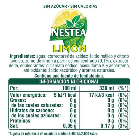 Refresco té negro Nestea sin azúcar lata 33cl limón