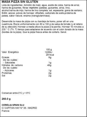 Masa para pizza sin gluten Cérélia 260g