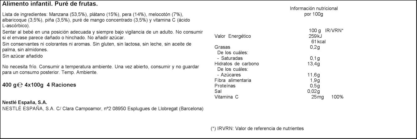 Preparado 7 frutas Nestlé sin gluten desde 6meses pack 4