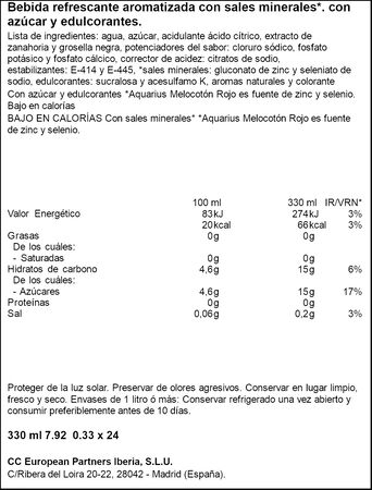 Bebida isot&oacute;nica de melocot&oacute;n rojo Aquarius 33cl lata