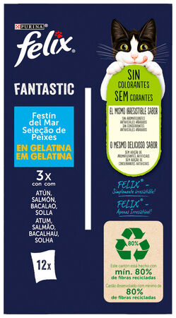 Comida húmeda para gatos festín del mar Felix 12uds
