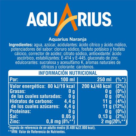 Bebida isotónica Aquarius botella 1,5l naranja