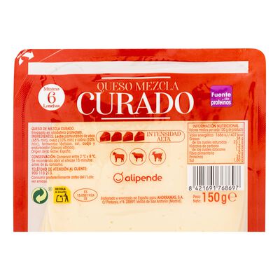 Queso mezcla curado en lonchas Alipende 150g