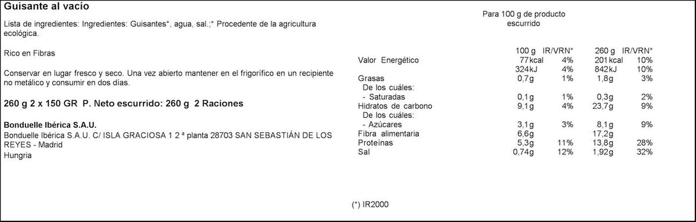 Guisantes ecologicos sin azucar Bonduelle pack 2