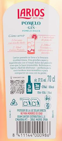 Ginebra con sabor a pomelo Larios 70cl
