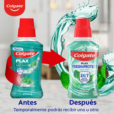 Enjuague bucal sin alcohol plax Colgate 250ml soft mint