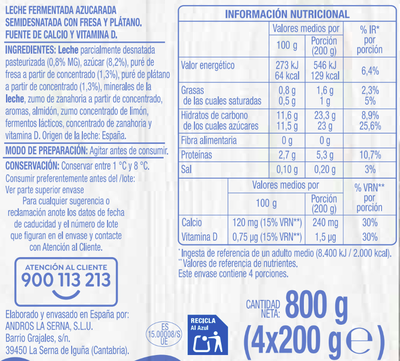 Yogur l&iacute;quido Alipende pack 4 fresa pl&aacute;tano