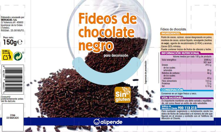 Fideos de repostería Alipende 150g chocolate negro