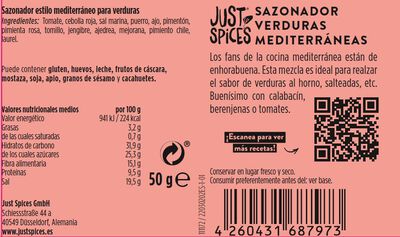 Sazonador de verduras mediterráneas Just Spices 50g