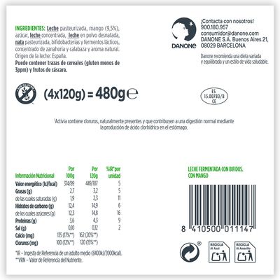 B&iacute;fidus Activia pack 4 mango
