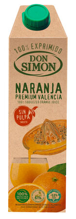 Zumo de naranja sin pulpa exprimido Don Sim&oacute;n 1l