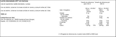 Leche sin lactosa Pascual 1l desnatada