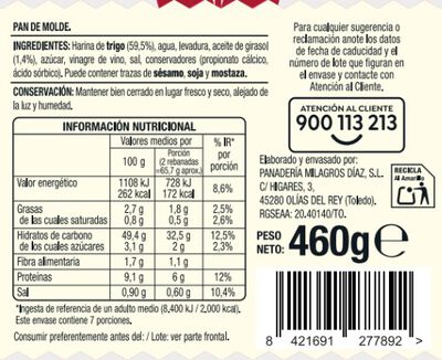Pan de molde Alipende 460g blanco