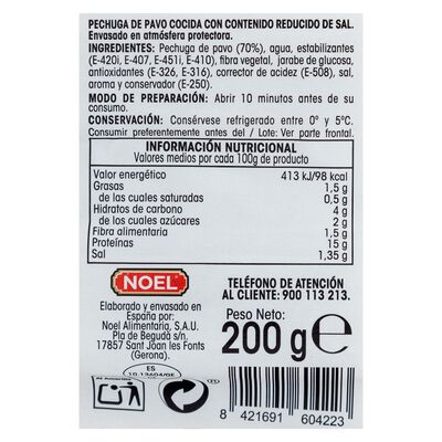 Pechuga pavo finas lonchas reducido en sal Alipende 200g