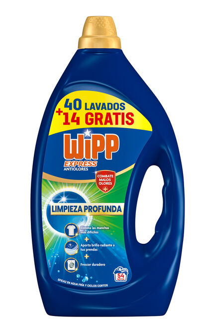 Detergente l&iacute;quido limpieza profunda y anti&oacute;lores Wipp Express 40+14 lavados