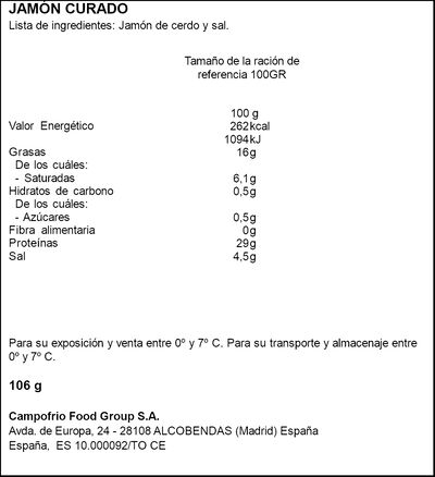 Jam&oacute;n curado gran reserva cuatro estaciones Navidul 106g