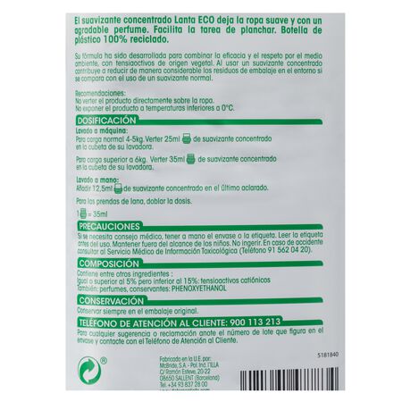 Suavizante Lanta 60 lavados ecológico