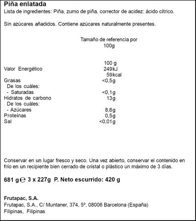 Piña en su jugo en rodajas IXL 140g 3uds 