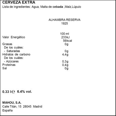 Cerveza reserva Alhambra 1925 lata 33cl