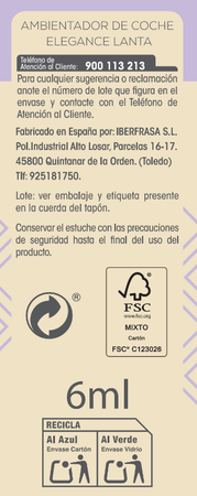 Ambientador coche Lanta 6ml elegance