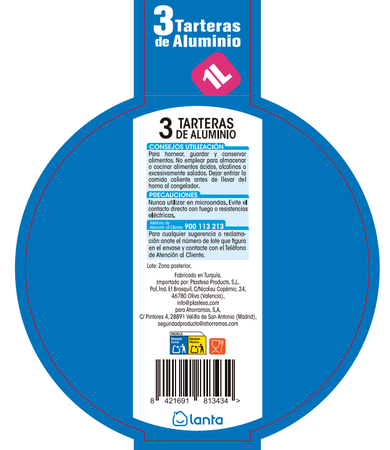 Tartera de aluminio Lanta 1l pack 3