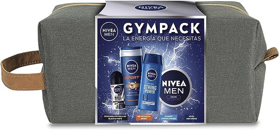 Neceser Gympack Nivea Men gel de ducha (1 x 250 ml), champú (1 x 250 ml), desodorante roll on (1 x 50 ml) y NIVEA MEN Creme (1 x 75 ml)