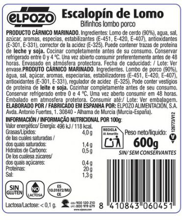 Escalopín de lomo extratierno ElPozo 600g aproximadamente