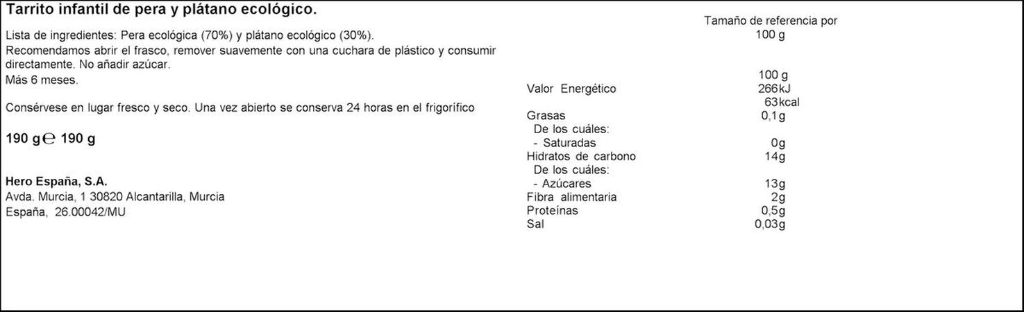 Tarro Hero solo eco pera plátano desde 4 meses 190g
