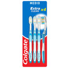 Cepillo de dientes Colgate Extra Clean elimina bacterias bucales, medio 4uds