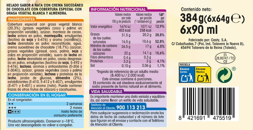 Helado bombón Alipende 6 uds crocanti-blanco