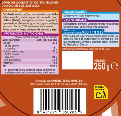 Cacahuetes chocolate con leche Alipende 250g