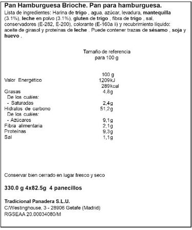 Pan de hamburguesa brioche Tradipan 330g