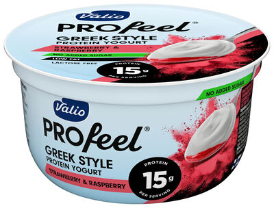 Yogur estilo griego con capa de fresa-frambuesa 160g Valio PROfeel