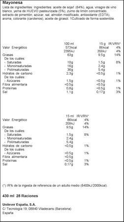 Mayonesa bocabajo con dosificador Hellmann'S 430ml