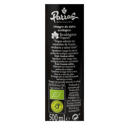 Vinagre ecol&oacute;gico Parras 500ml sidra