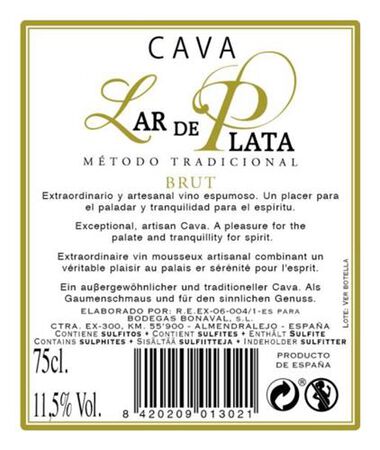 Cava brut Lar de Plata 75cl origen Extremadura