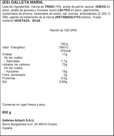 Galletas marb&uacute; dorada Artiach 600+200g