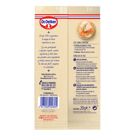 Gelatina laminada Dr Oetker 20g 12u