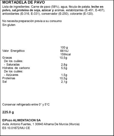 Mortadela de pavo ElPozo 225g