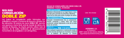 Bolsa congelaci&oacute;n doble zip Lanta 20 unidades