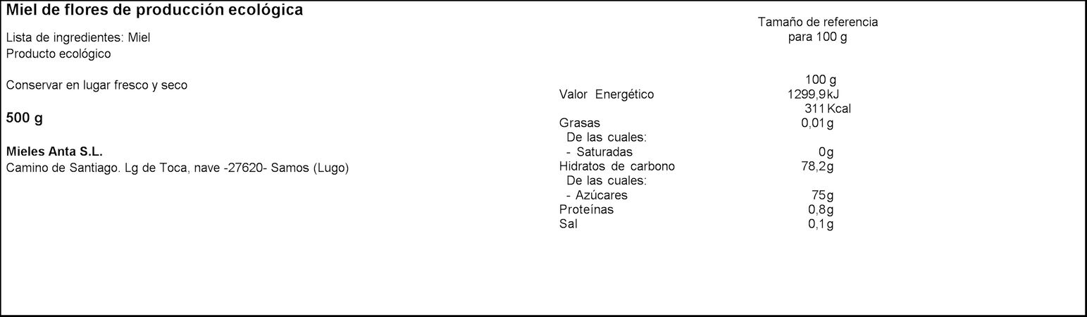 Miel de flores ecologica Pazo De Lusio 500g