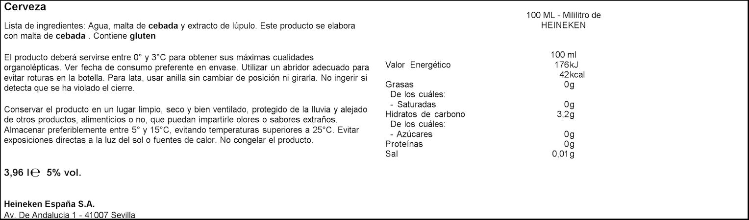 Cerveza rubia especial Heineken pack 12 latas 33cl