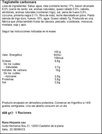 Tagliatelle carbonara refrigerado Rana 407g