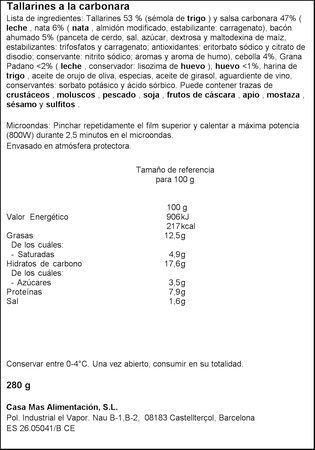 Tallarines a la carbonara Casa Mas 280g