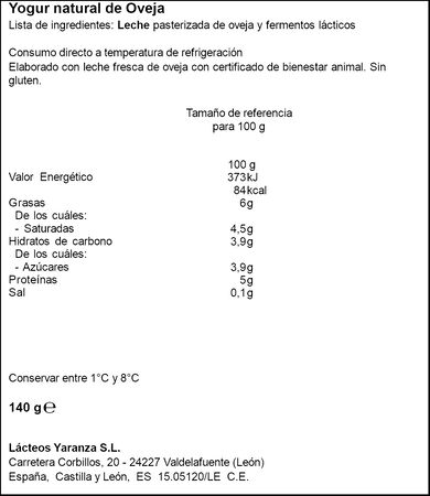 Yogur de oveja Yaranza 140g natural