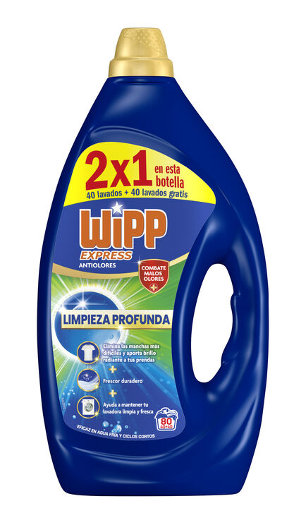 Detergente l&iacute;quido con higiene y antiolor Wipp 40+40 lavados