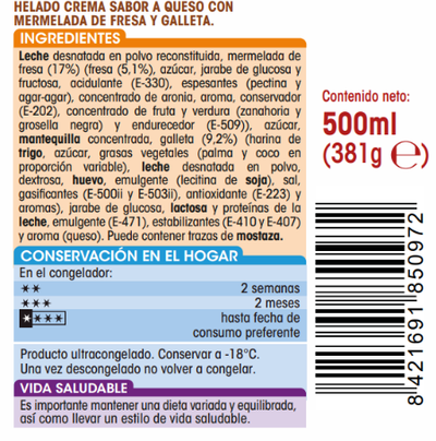 Helado tarrina Alipende premium tarta queso 500 ml