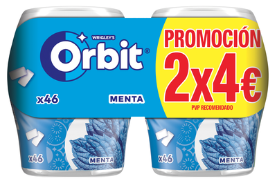Chicles de menta Orbit 2 unidades 64g