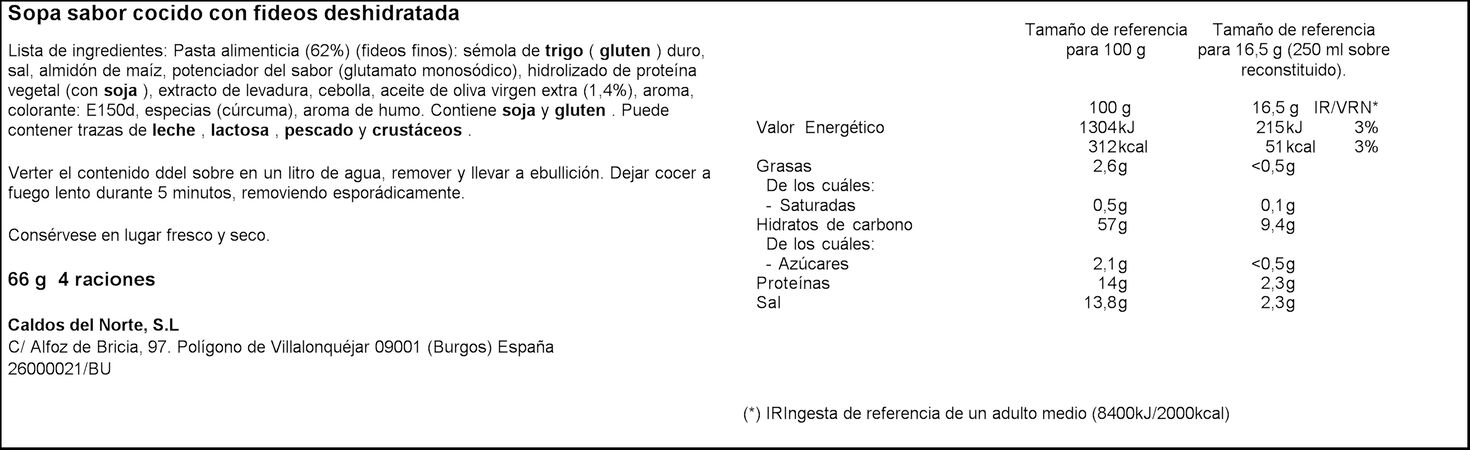 Sopa Calnort 66g cocido