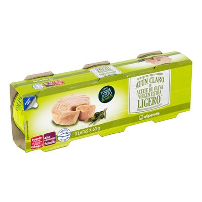At&uacute;n claro ligero en aceite de oliva virgen Alipende pack 3